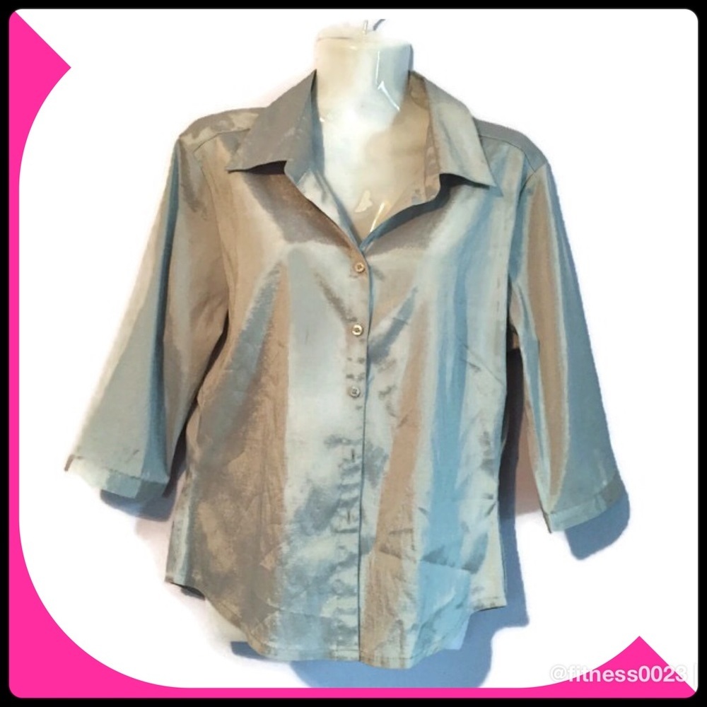 Silver 3/4 sleeve button down blouse Sz M